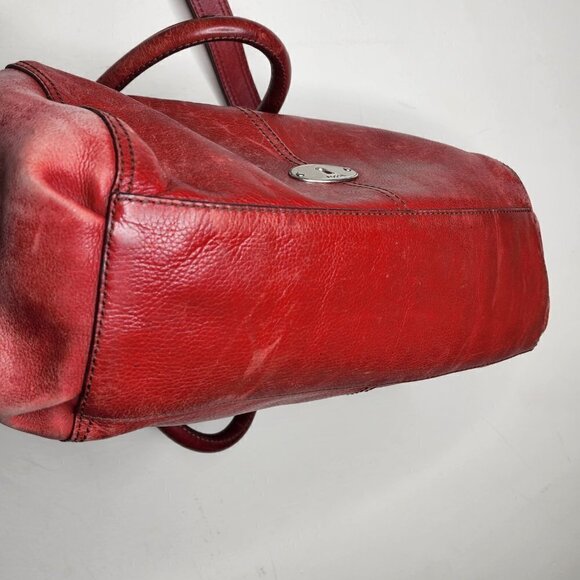 Fossil Maddox Bar Satchel Genuine Cow Hide Leather Red Distressed Shoulder Bag - Picture 7 of 16